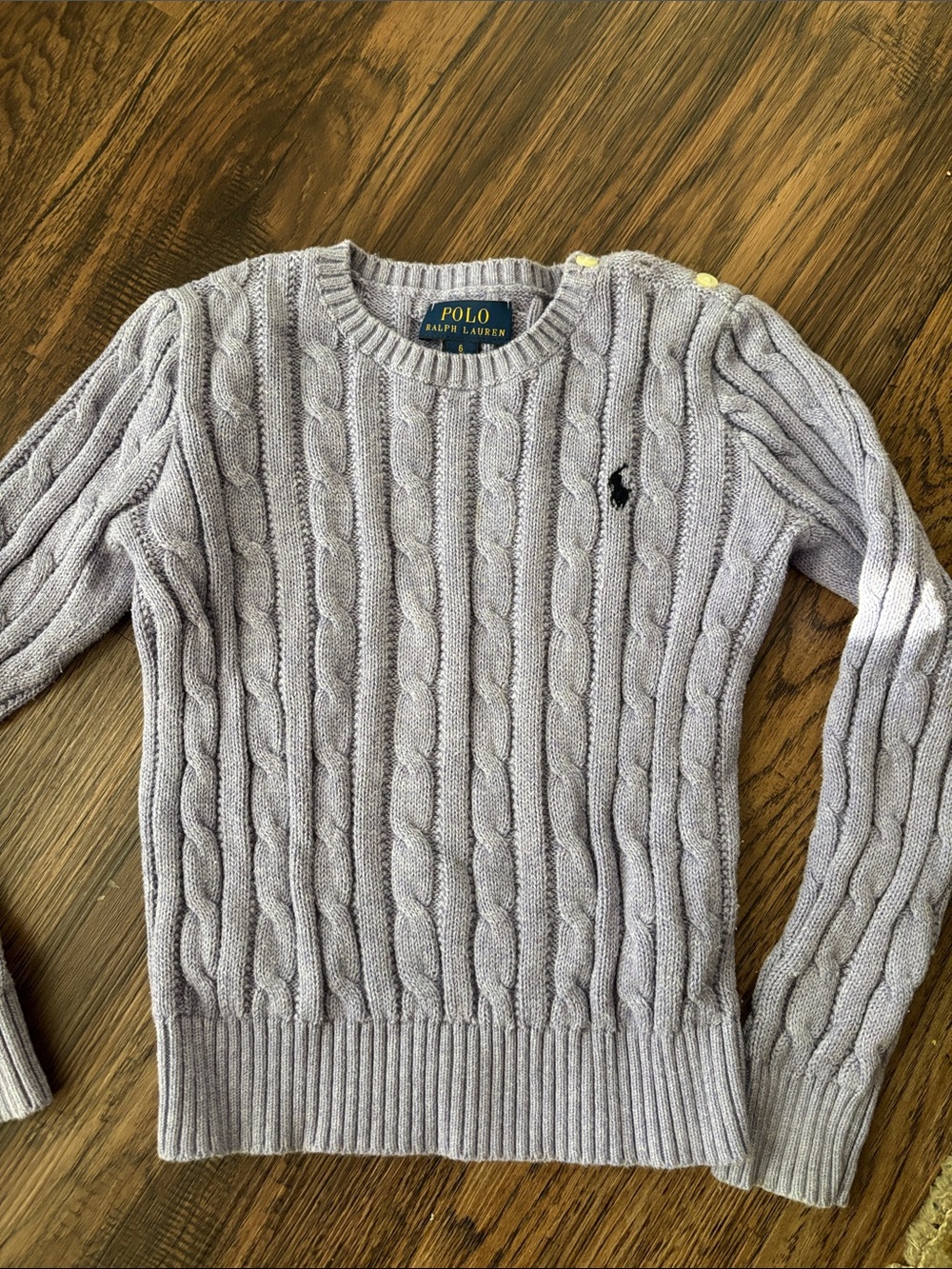 Polo by Ralph Lauren girls Light Gray Cable Crewneck Sweater
